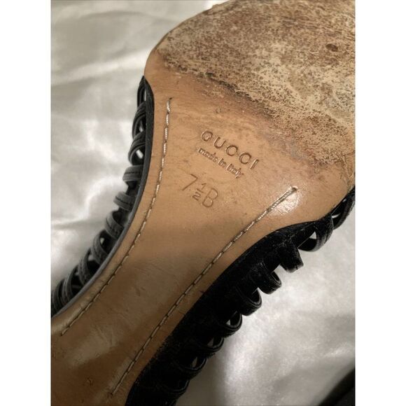 Gucci Authentic Leather Black Beige Cutout Cage Accent High Heels Pumps 7.5 B - Picture 9 of 9